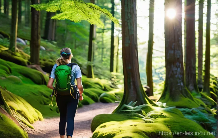 등산 가방 고르는 방법 - **Prompt: Serene Day Hike in an Enchanted Forest**

    A happy, diverse young woman with a genuine ...