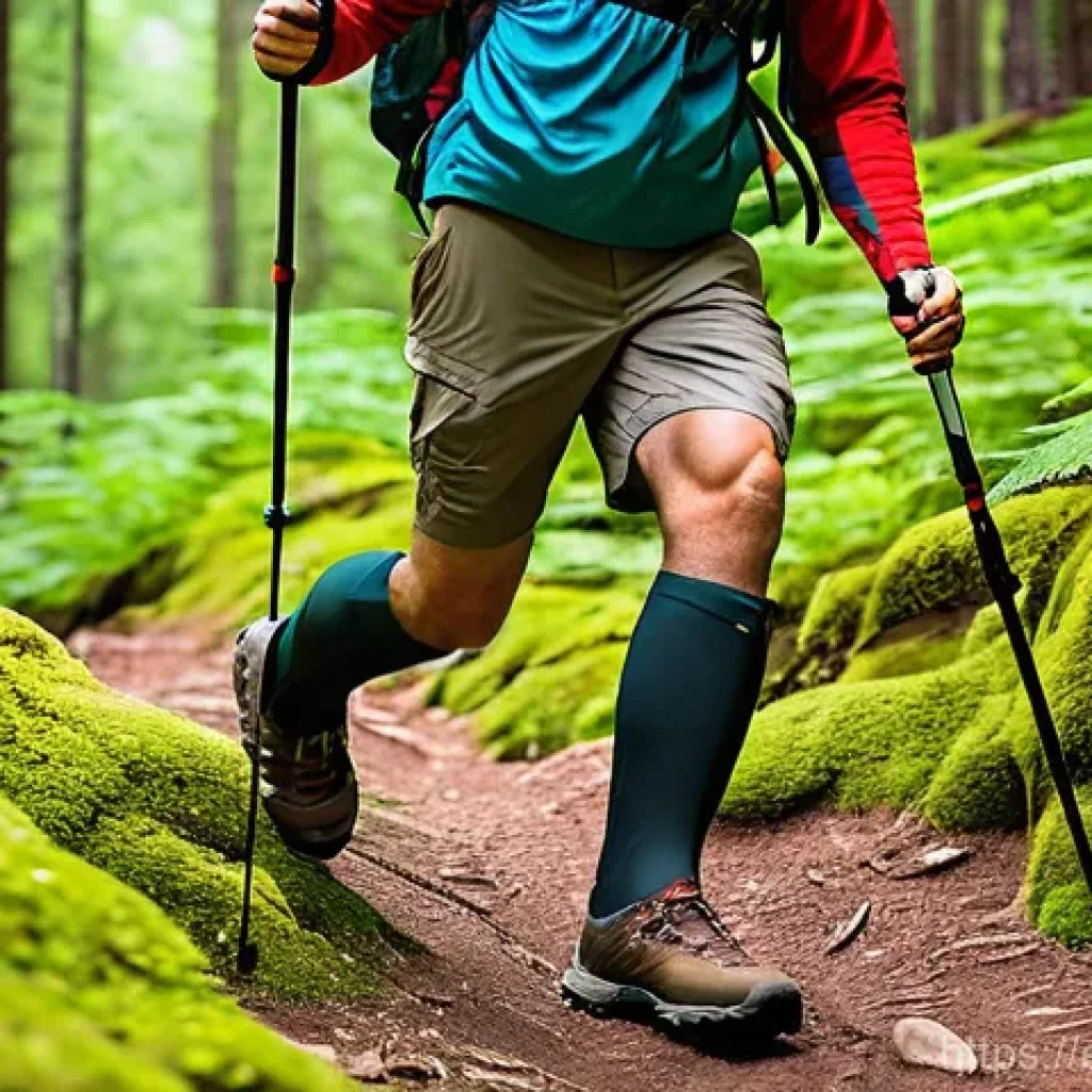 등산 스틱 사용법 - **Prompt: The Perfect Pole Length for Flat Terrain**
"A male hiker, mid-20s, with short brown ha...