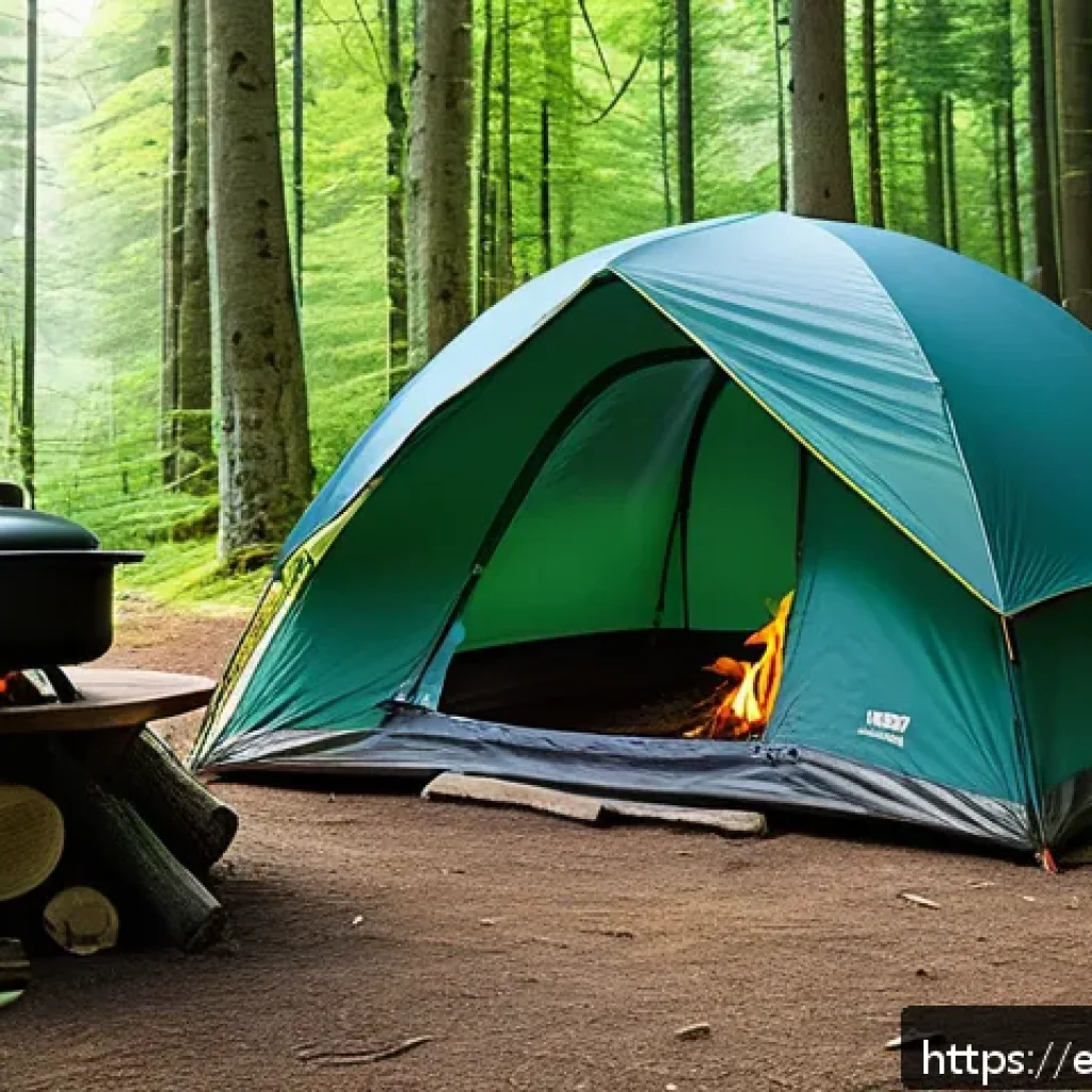 초보 캠핑의 실수와 해결법 - A peaceful campsite set on flat, firm ground within a dense forest clearing, featuring a sturdy dome...
