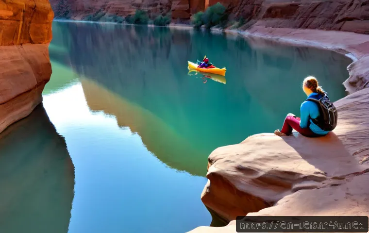 Home 17 국내 숨겨진 레저 명소 - Photorealistic hidden leisure destination in the American Southwest, a serene turquoise river windin...
